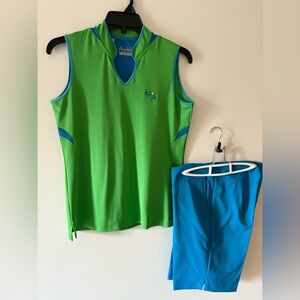 Under Armour Blue&Green HeatGear Golf Set :Top M Shorts 6. New w/o tags.